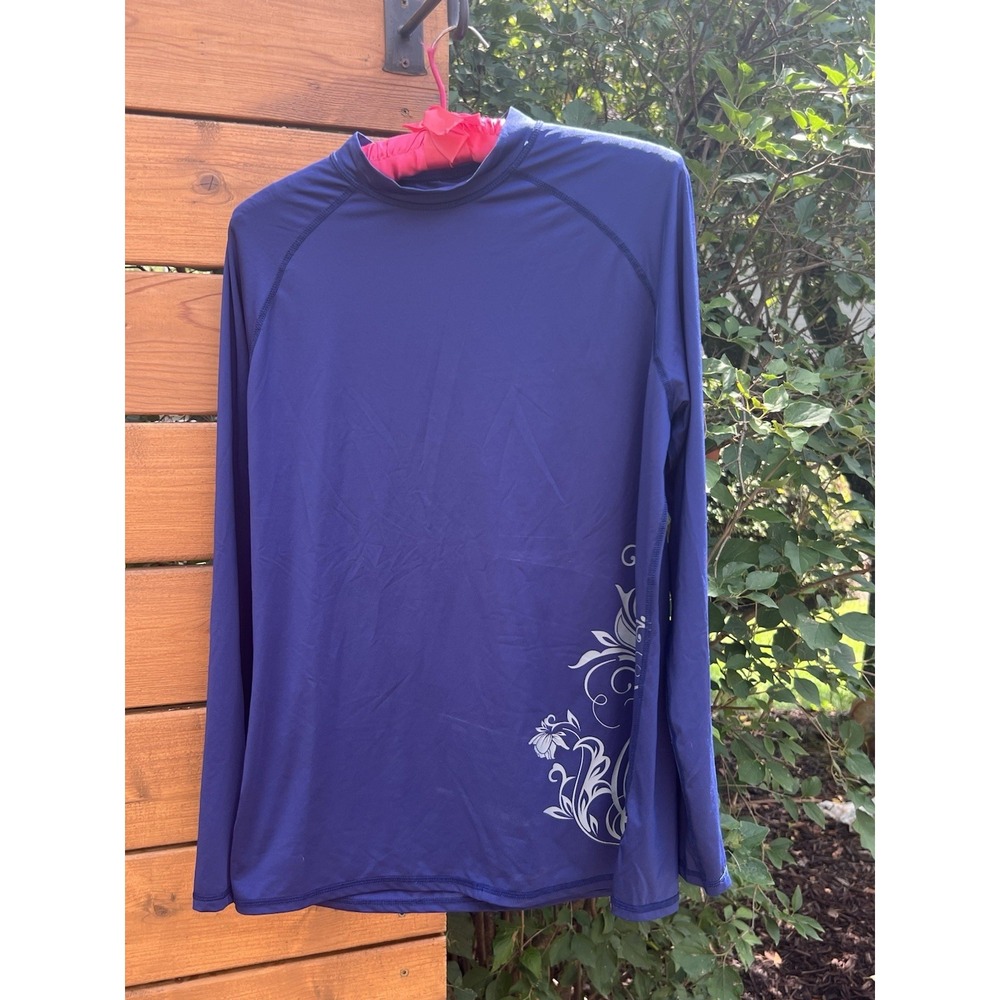 TSLA Women's Rash Guard XL Long Sleeve Navy Blue Floral Swim Shirt UPF 50+ Sun
